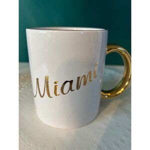 Miami Mug White Gold Handle 22K Gold Decorated USA